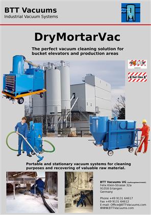 Dry mortar vacuum cleaning portable system stationary dust suction spillage